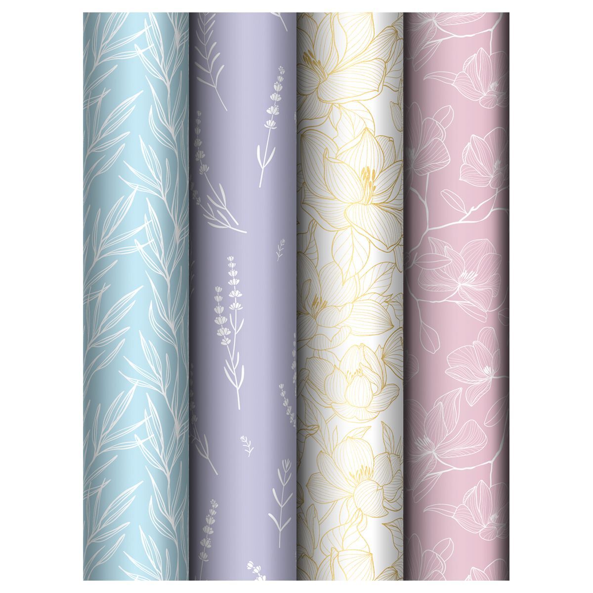 Упаковочная бумага глянц. 70*100см, MESHU "Flowers", 80г/м2, ассорти 4 дизайна