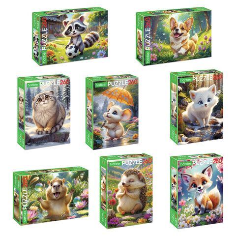 Пазл картонный "МИР ПУШИСТЫХ ЧУДЕС" 260 элементов АССОРТИ, 220х330мм, HATBER