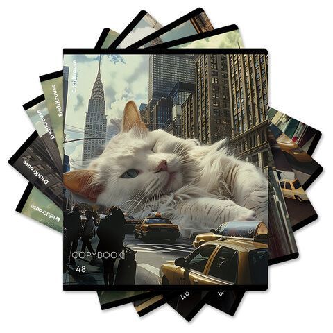 Тетрадь А5, 48 л., ERICH KRAUSE, скоба, клетка, глянцевая ламинация, "Big City Cats" (микс в спайке), 63317