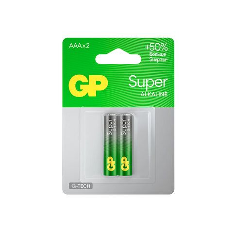 Батарейки КОМПЛЕКТ 2 шт., GP Super, AAA (LR03, 24 А), алкалиновые, мизинчиковые, блистер, 24A-2CR2