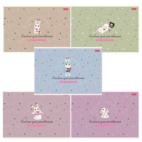 Альбом для рисования А4, 20 л., скоба, Soft-touch ламинация, HATBER, 205х290 мм, "Милашка Банни" (5 вид), 091474, 20А4лВ