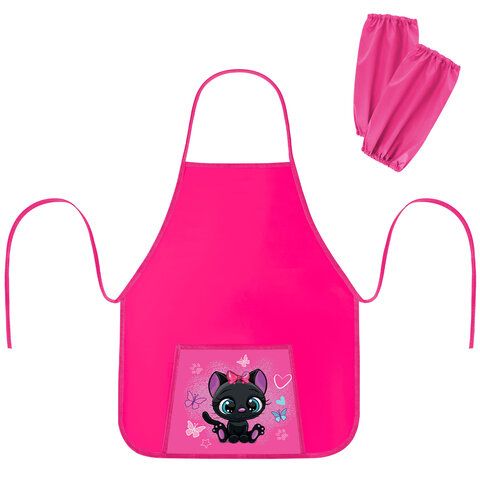 Фартук с нарукавниками для уроков труда ПИФАГОР, 1 карман, 46x54 см, Black kitten, 273761