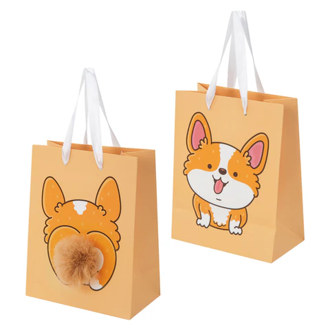 Пакет подарочный (1 штука) 18х10х23 см (M), "Corgi's Tail", пушистый хвостик, ЗОЛОТАЯ СКАЗКА, 700835
