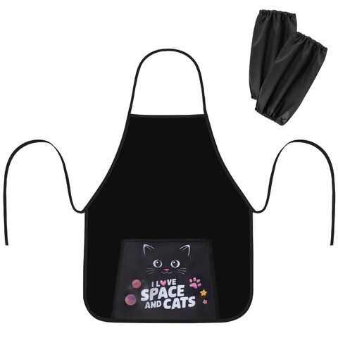 Фартук с нарукавниками для уроков труда ПИФАГОР, 1 карман, 46х54 см, Dark kitten, 273622