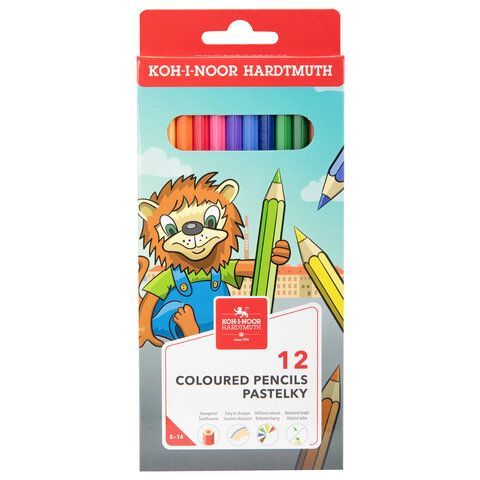 Карандаши цветные KOH-I-NOOR "LION", 12 цветов, 2,8 мм, европодвес, 3552/12, 3552012034KS