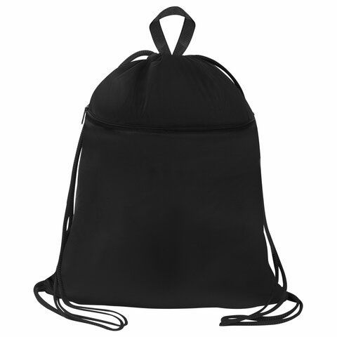 Мешок для обуви BRAUBERG БОЛЬШОЙ, с ручкой, карман на молнии, сетка, 49х41 см, "Total Black", 273453