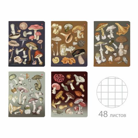 Тетрадь А5 48л. BRUNO VISCONTI скоба, клетка, Soft Touch, фольга, Грибная феерия (5 в, 7-48-1325