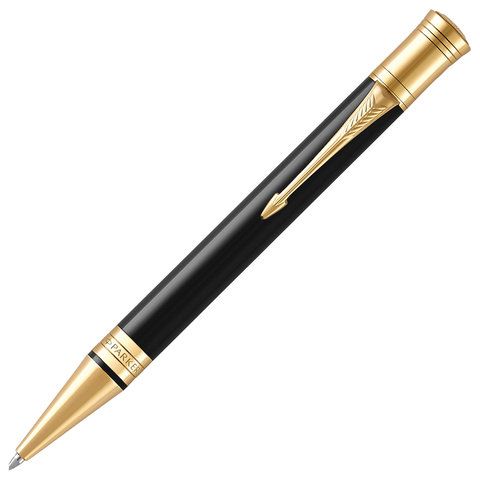 Ручка шариковая PARKER "Duofold Classic Black GT", корпус черный, позолоченные детали, черная, 1931386