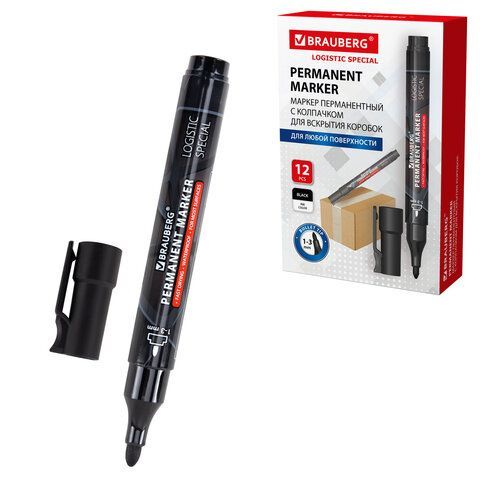 Маркер перманентный с колпачком для вскрытия коробок BRAUBERG LOGISTIC SPECIAL, ЧЕРНЫЙ, 1-3 мм, 152569