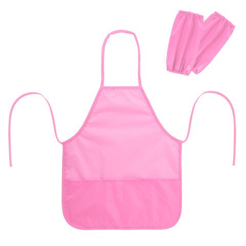 Фартук с нарукавниками для уроков труда ПИФАГОР, 3 кармана, стандартный размер, 44x55 см, розовый, 273757