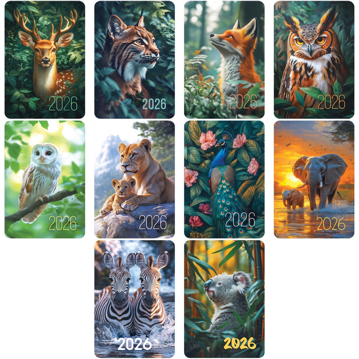 Календарь карманный, 65*95 мм BG "Животные", глянцевая ламинация, ассорти, 2026г.