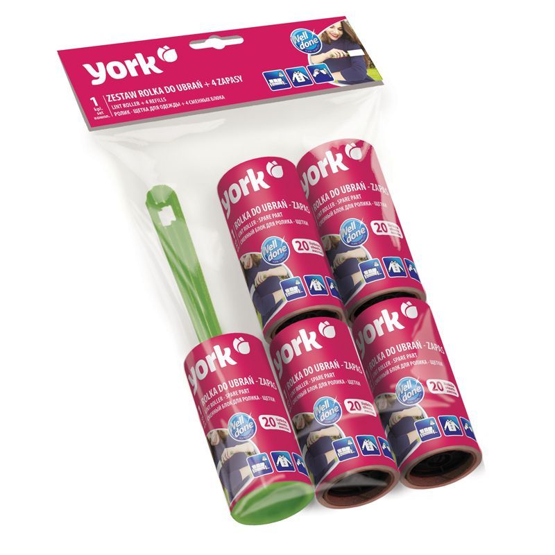 Ролик для чистки одежды York, универсальный для удаления пыли и ворса + 4 сменных блока по 20 листов