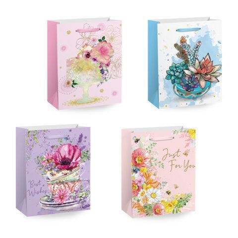 Пакет подарочный (1 штука) 33х13х45 см (XL), "Flower Mix", ассорти, глиттер, фольга, ЗОЛОТАЯ СКАЗКА, 700825