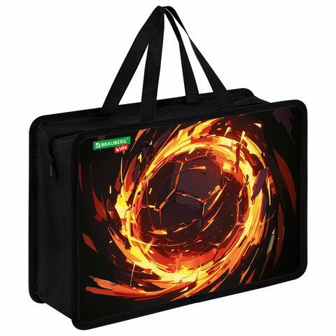 Папка на молнии с ручками BRAUBERG KIDS А4, 1 отделение, пластик, 100 мм, "Fire split", 273378