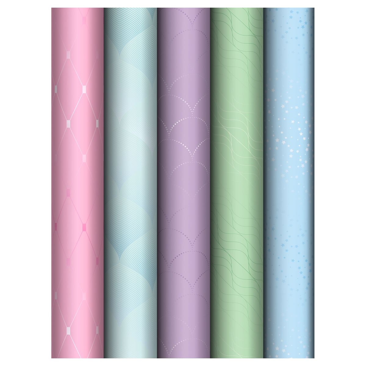 Упаковочная бумага глянц. 70*100см, MESHU "Pastel colors", 80г/м2, ассорти 5 дизайнов