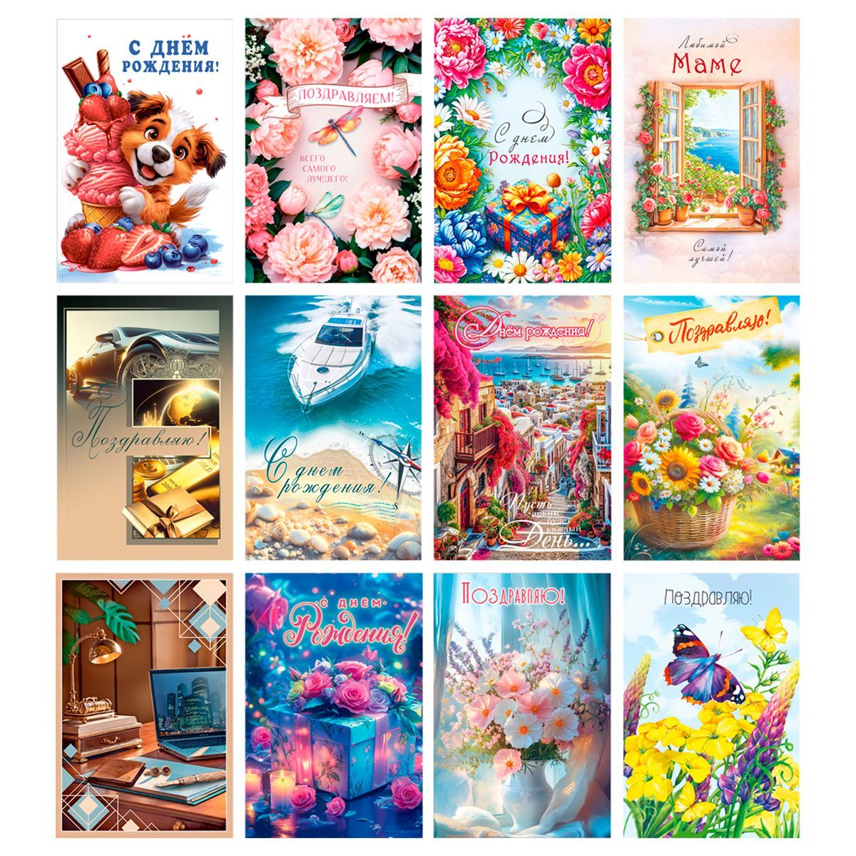 Открытка Горчаков ГК "Ассорти №20", 122*182мм, блестки, 12 дизайнов