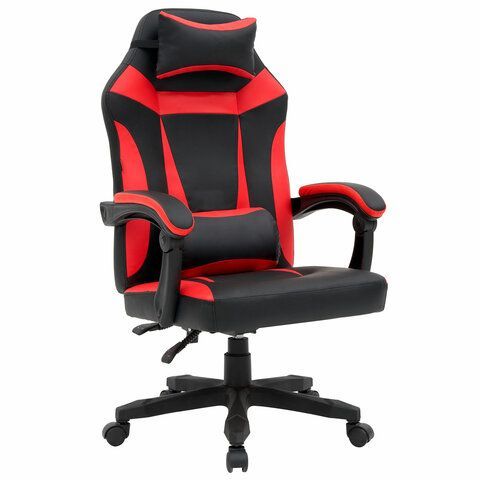 Кресло компьютерное CROMEX "Start GM-105", две подушки, экокожа, черное/красное, 532957