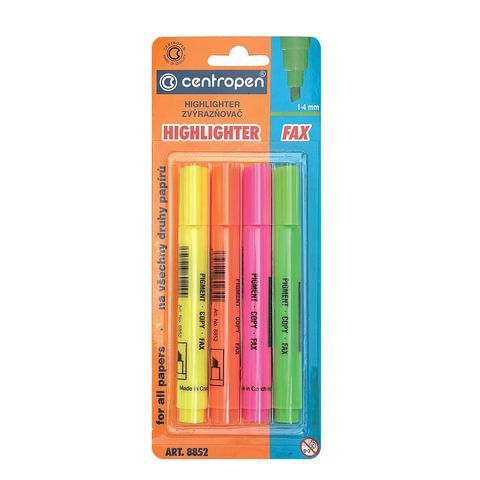Текстовыделители CENTROPEN НАБОР 4 ЦВЕТА, с клипом, линия 1-4,6 мм, 488520403