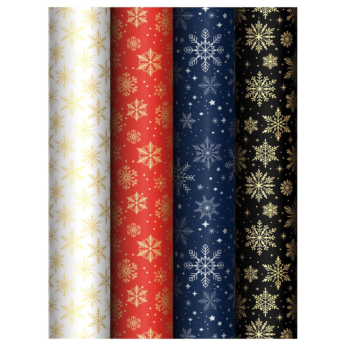 Упаковочная бумага глянц. 70*100см, MESHU "Snowflake", 80г/м2, ассорти 4 дизайна