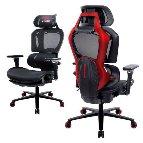 Кресло ATRONE "Optimus ER-707", адаптивный механизм со слайдером, сетка, черный/красный, 532968