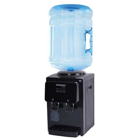 Кулер для воды SONNEN TSE-02FBP, настольный, НАГРЕВ/ОХЛАЖДЕНИЕ ЭЛЕКТРОННОЕ, 2 крана, антрацит, 455750
