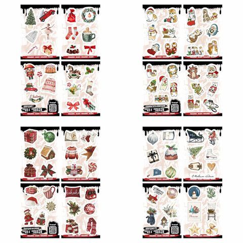 Наклейки виниловые, 21–26 шт., 4 листа, А6, НОВОГОДНИЕ, АССОРТИ, NALEPKING