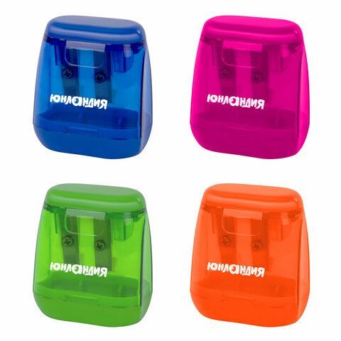 Точилка с контейнером для простых и утолщенных карандашей ЮНЛАНДИЯ "СУНДУЧОК", 2 отверстия, 272506