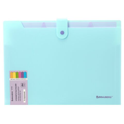 Папка-органайзер на кнопке 5 отделений, BRAUBERG "Extra", А4, голубая с лиловым, 274099