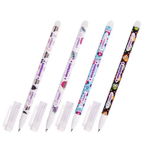 Ручка стираемая гелевая ЮНЛАНДИЯ "Совята", СИНЯЯ, корпус ассорти, узел 0,5 мм, линия письма 0,35 мм, 143658