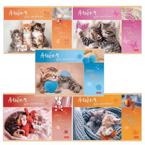 Альбом для рисования А4 16 л., скоба, обложка картон, HATBER, 205х290 мм, "Мяу-Котики", 086277, 16А4В