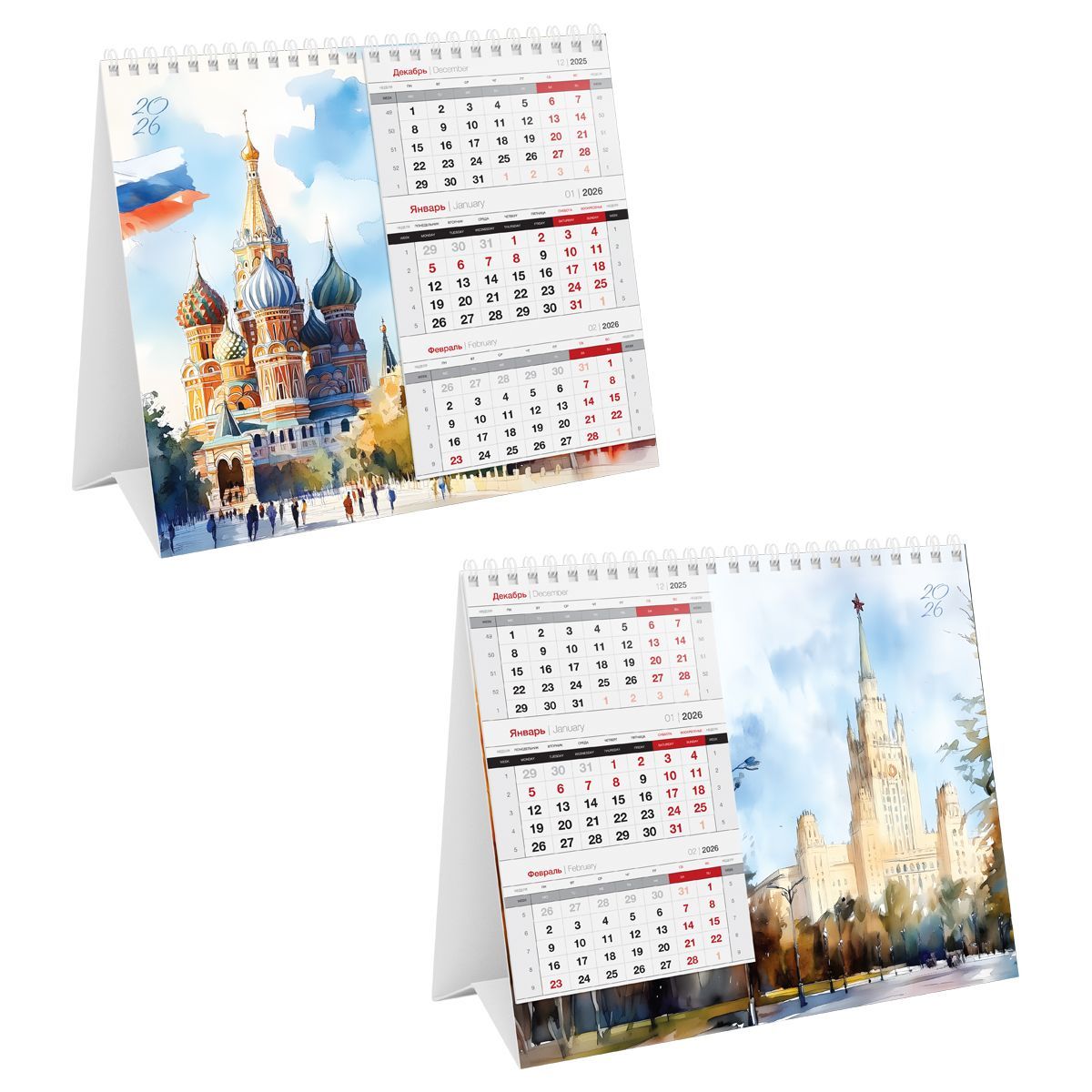Календарь-домик настольный, 190*170 мм BG "Mono Premium. Москва", на гребне, 2026г.