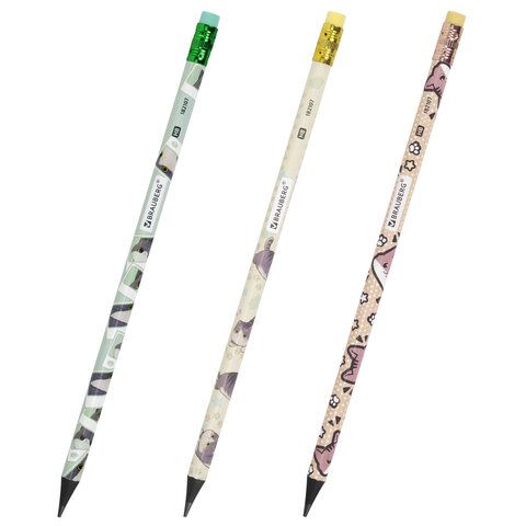 Карандаш чернографитный с принтом кросс-серия МИЛЫЕ КОТЫ, 1 шт., HB, ластик, ассорти, BRAUBERG, 182107