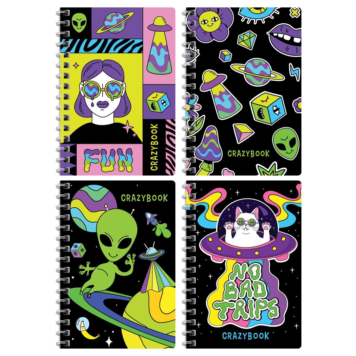 Записная книжка А6 80л. на гребне BG "Crazy neon"