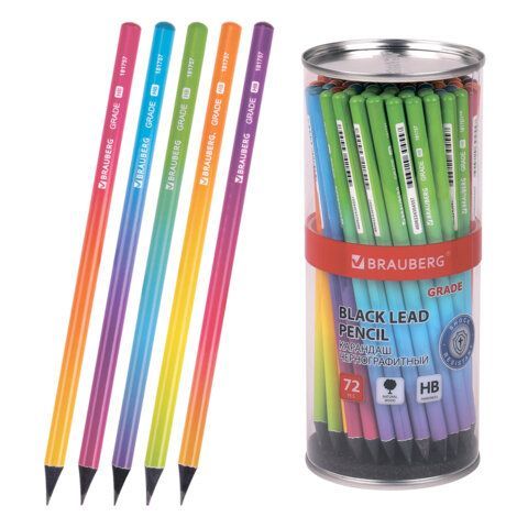 Карандаш чернографитный BRAUBERG "GRADE", 1 шт., HB, корпус ассорти, 181757