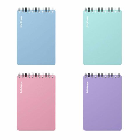 Блокнот МАЛЫЙ ФОРМАТ А6, 102х146 мм, 80 л., спираль, пластик, клетка, ERICH KRAUSE, "Pastel", 63645