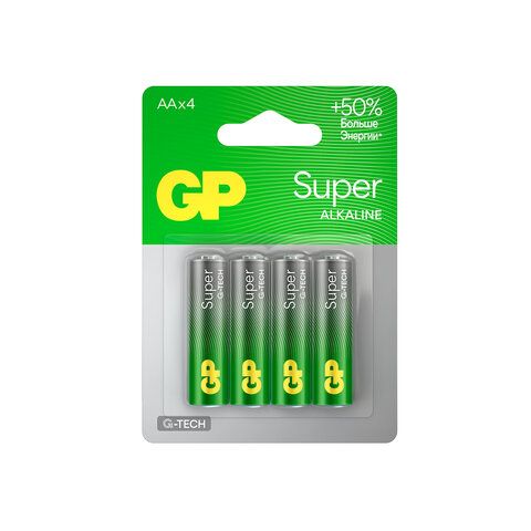 Батарейки КОМПЛЕКТ 4 шт., GP Super, AA (LR06, 15А), алкалиновые, пальчиковые, блистер