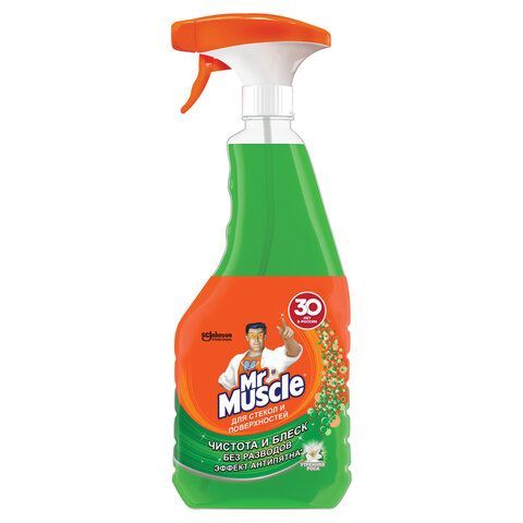 Средство для мытья стекол и зеркал 500 мл, МИСТЕР МУСКУЛ "Утренняя роса", распылитель 