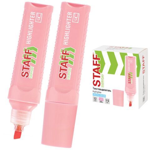Текстовыделитель STAFF "EVERYDAY HL-707", ПАСТЕЛЬНЫЙ РОЗОВЫЙ, линия 1-5 мм, скошенный наконечник, 152545
