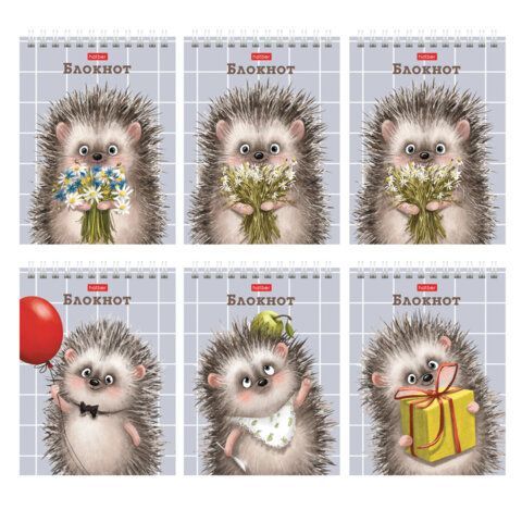 Блокнот МАЛЫЙ ФОРМАТ А6, 40 л., гребень, картон, клетка, HATBER, "Хорошо быть ёжиком", 080472, 40Б6В1гр