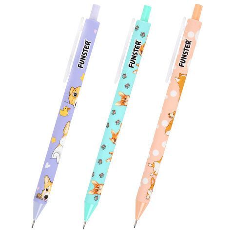 Карандаш механический 0,7 мм с принтом FUNSTER "CORGI", корпус soft-touch ассорти, 182060
