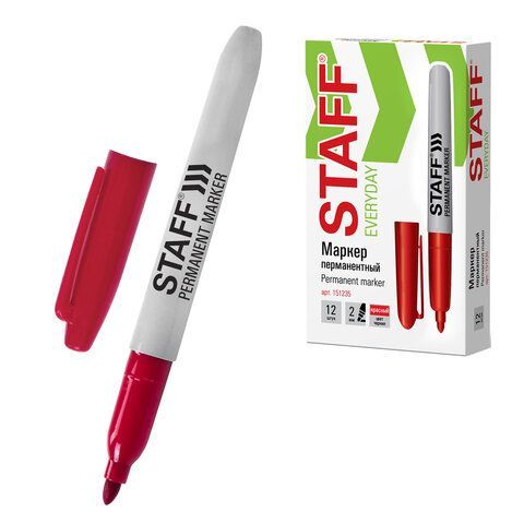 Маркер перманентный STAFF EVERYDAY PM-233, КРАСНЫЙ, эргономичный корпус, круглый наконечник 2 мм, 151235