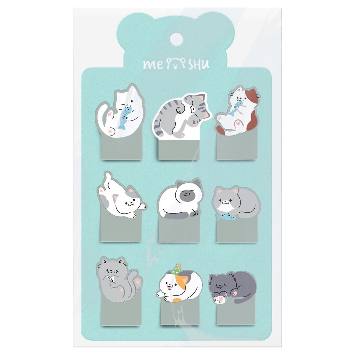 Флажки-закладки MESHU "Sweety kitty" пластиковые фигурные, 20л*9 дизайнов, европодвес