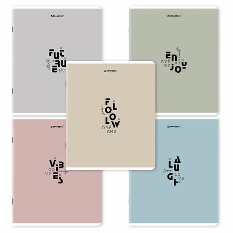 Тетрадь А5, 48 л., BRAUBERG, скоба, клетка, матовая ламинация, "Однотонный_Пастель_2", (микс в спайке), 405336