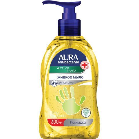 Мыло-крем жидкое, 300 мл, AURA "Antibacterial", антибактериальное, "Экстракт ромашки", дозатор, 28410, 11704 