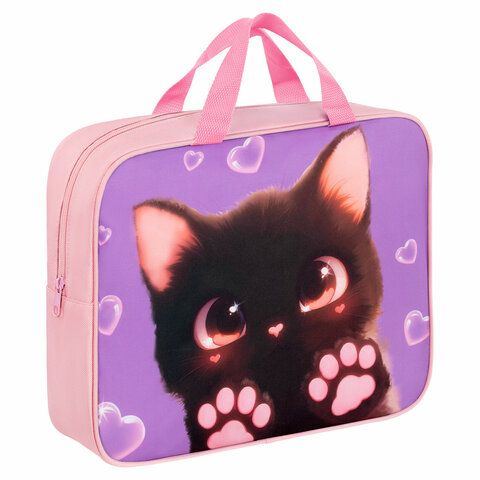 Папка на молнии с ручками BRAUBERG А4, 1 отделение, полиэстер, 80 мм, Paw prints, 273300