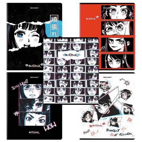 Тетрадь А5, 48 л., BRAUBERG, скоба, клетка, глянцевый лак, "Аниме", 404347