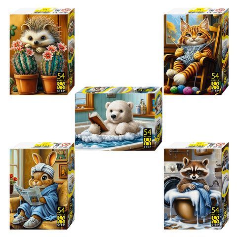 Пазл картонный 54 элемента, "Время уюта", АССОРТИ, поле 18х13 см, STEP PUZZLE
