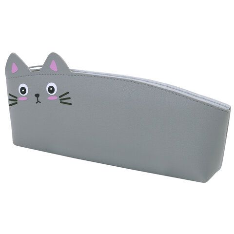 Пенал ЮНЛАНДИЯ ЮНИОР, 1 отделение, искусственная кожа, Gray kitty, 20х9х7 см, 273819