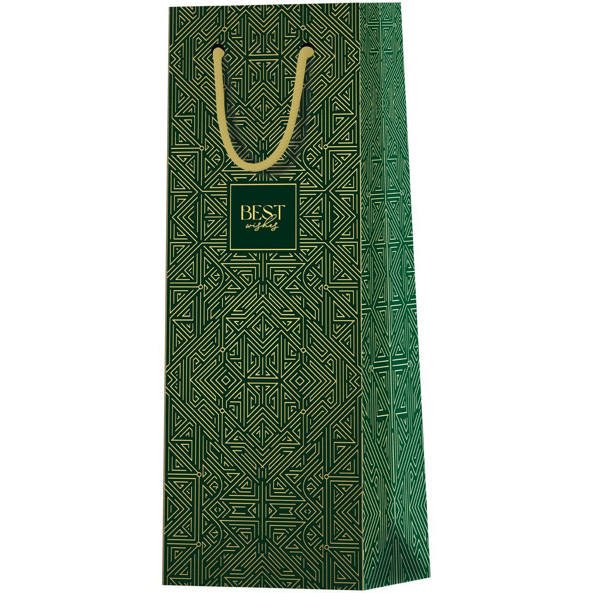 Пакет подарочный 12*36*8,5см MESHU "Strict pattern", матовое ламинирование, отд.фольгой, под бутылку