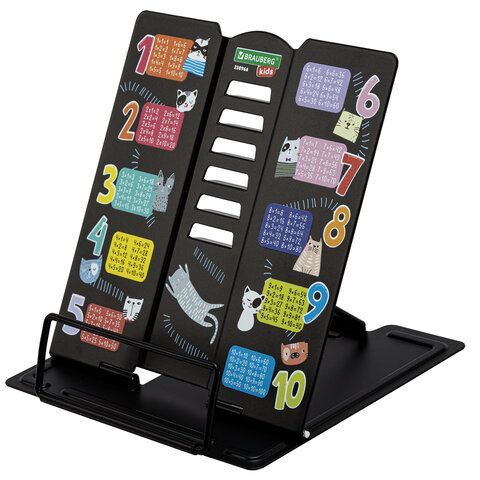 Подставка для книг BRAUBERG KIDS mini, "Cats" с таблицей умножения, регулируемый угол наклона, металлическая, 238966